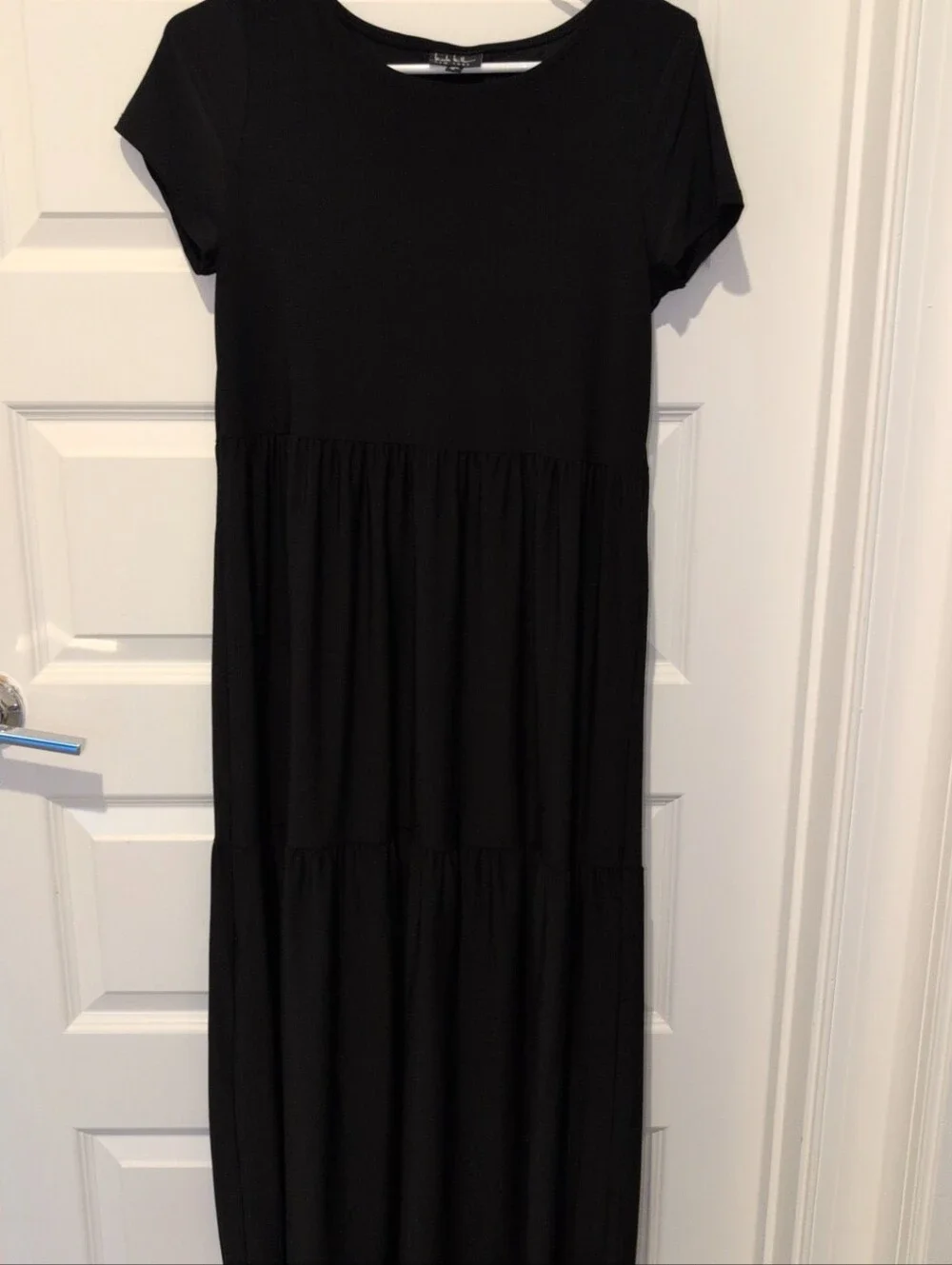 Nicole Miller Black Short-Sleeve Tiered Maxi Dress - Picture 7 of 9